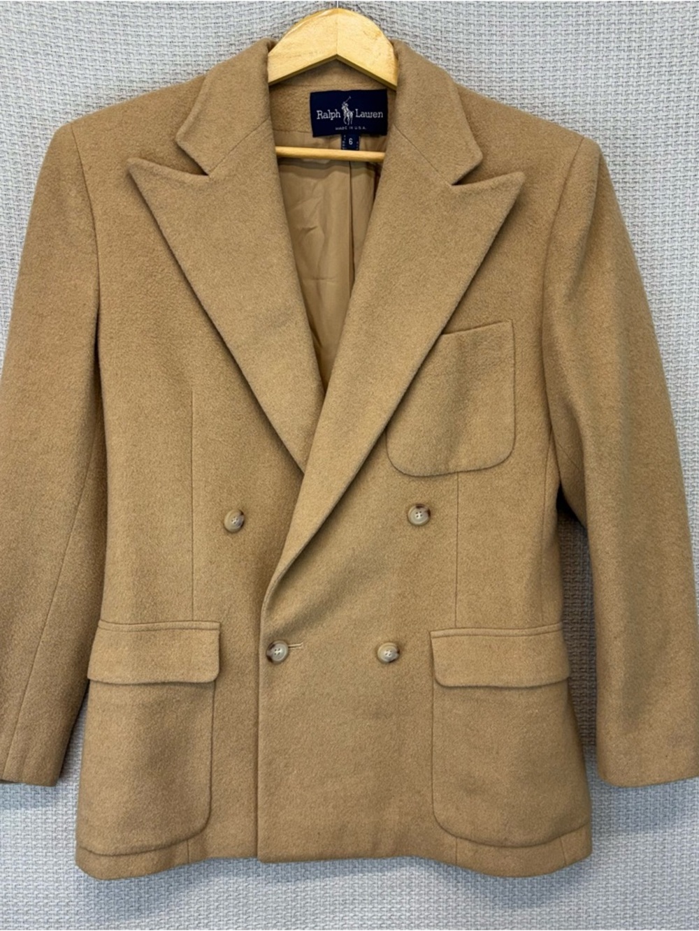 Vintage Ralph Lauren Camel Hair Wool Blend Blazer Size 6 Single Breasted EUC